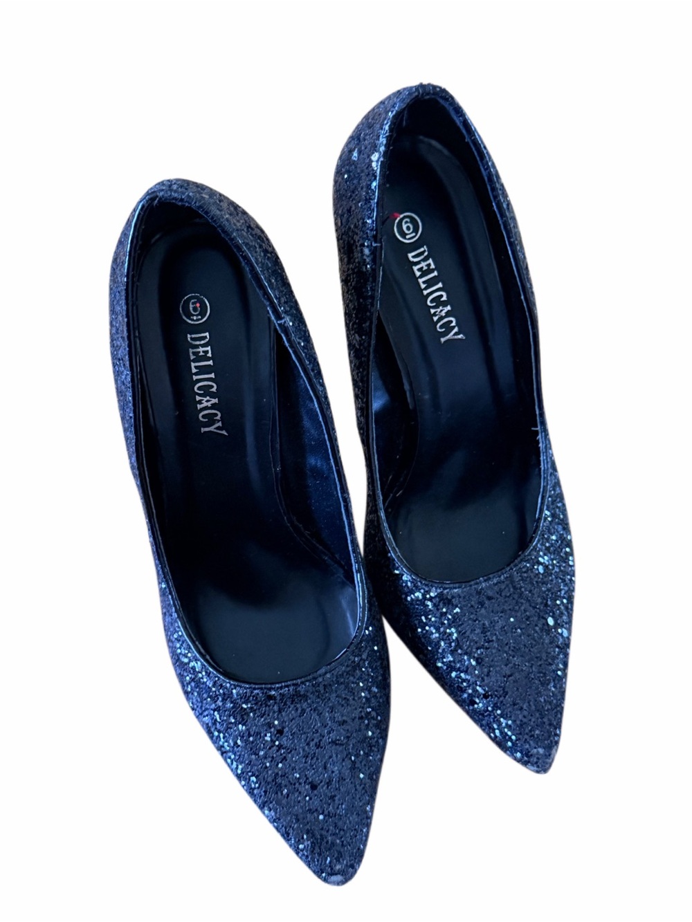 Delicacy Navy Blue Glitter Pointed-Toe Heels
